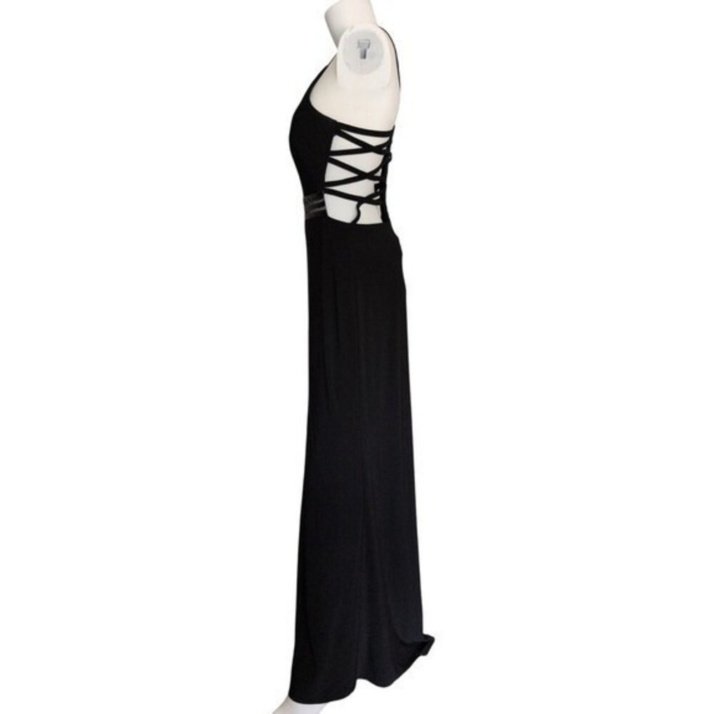 Morgan Co Open Corset Back Prom Dress 6 Halter Evening Gown Bead Elegant Glam - Picture 3 of 9